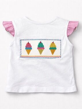 Anavini Handsmocked ice cream embroidered flutter sleeve knit top size 12 month